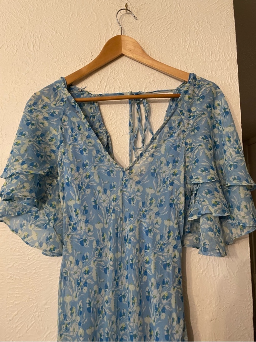 NWT Free People Sky Blue Floral V-Neck Maxi Dress Small - Picture 6 of 10